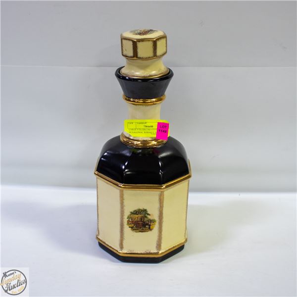 LARGE VTG DECORATIVE HEXAGONAL WHISKEY DECANTER