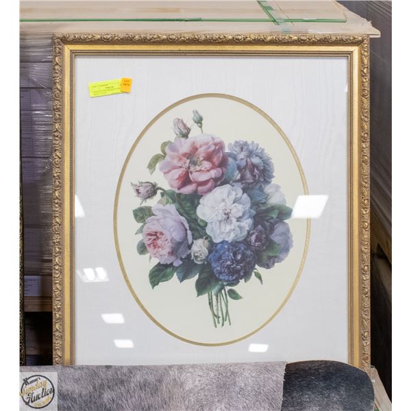 GOLD GILTED FRAMED FLORAL ART PRINT 33"X25"