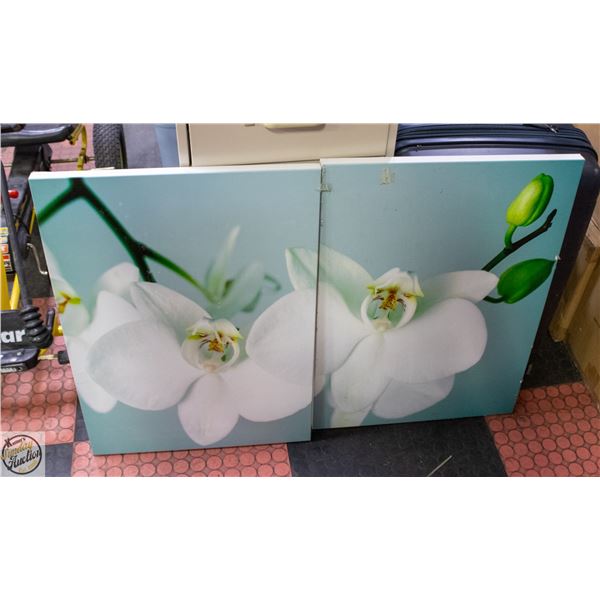 PAIR OF COORDINATING FLOWER CANVAS WALL HANGINGS