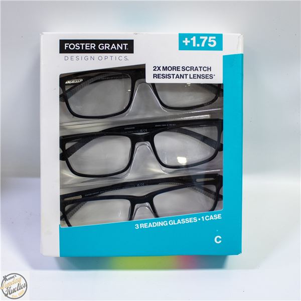 FOSTER GRANT 3 READING GLASSES, 1 CASE, +1.75