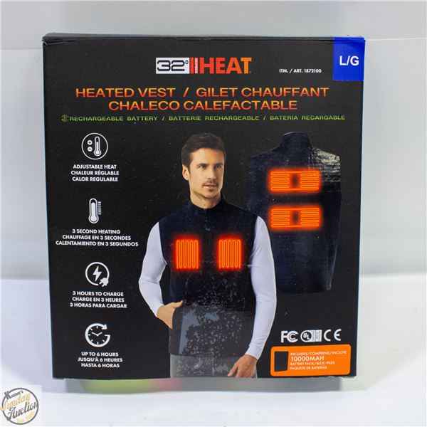 NEW 32 HEAT HEATED VEST, SIZE L, 10000 MAH