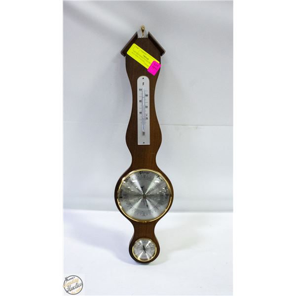 VINTAGE BANJO STYLE WOODEN WEATHER STATION
