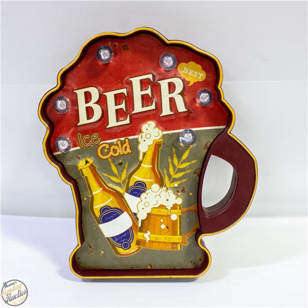 LIGHT UP BEER SIGN USES 12 X14” USES AA BATTERY