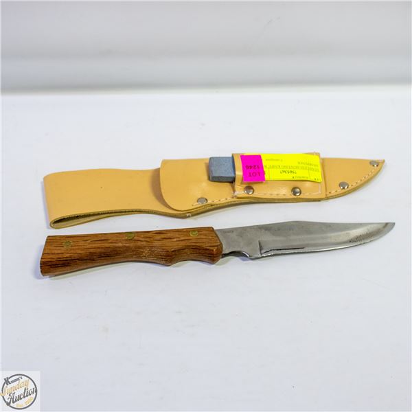 STAINLESS HUNTING KNIFE WITH SHARPENER