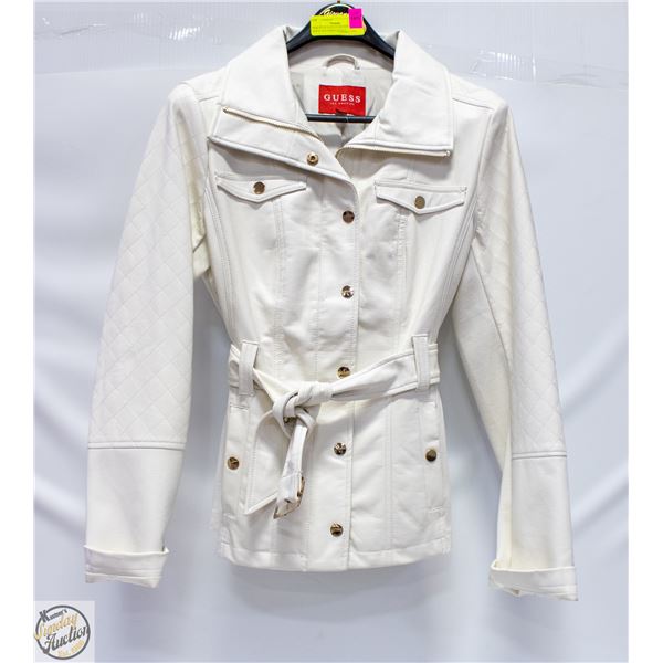 NEW WITH TAG GUESS WINTER WHITE PLEATHER JACKET