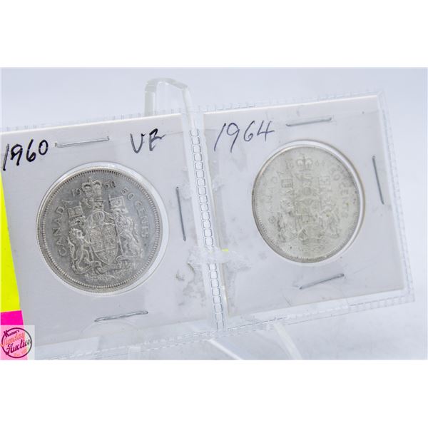 LOT OF 2 SILVER HALF DOLLARS 1960 & 1964