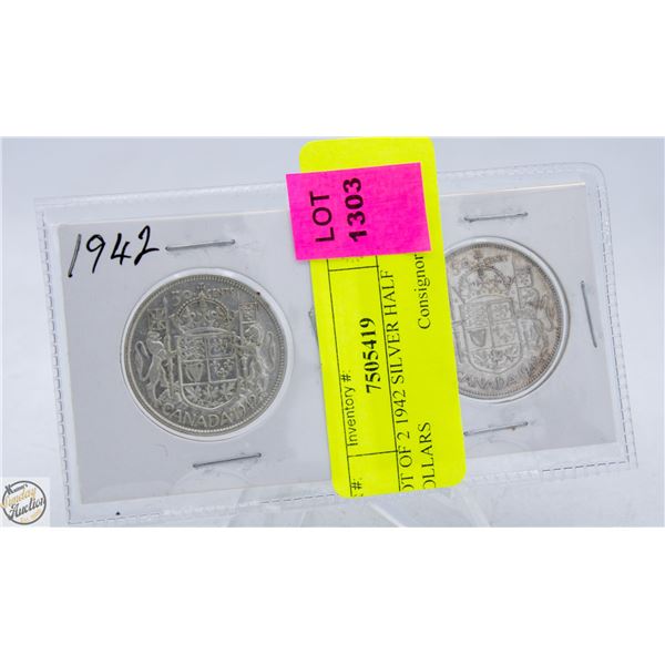 LOT OF 2 1942 SILVER HALF DOLLARS