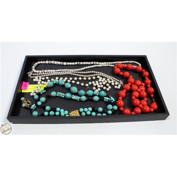 LOT OF FAUX PEARL NECKLACES VARIOUS COLORS AND