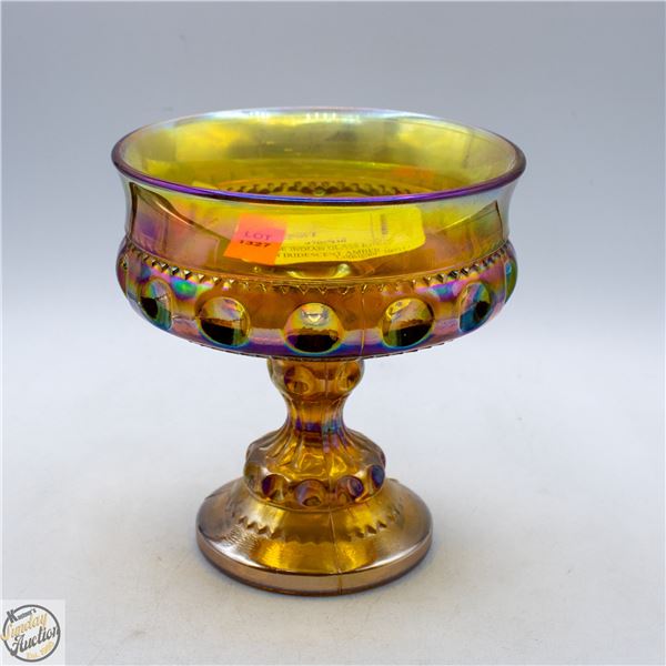 VINTAGE INDIAN GLASS KING'S CROWN IRIDESCENT AMBER