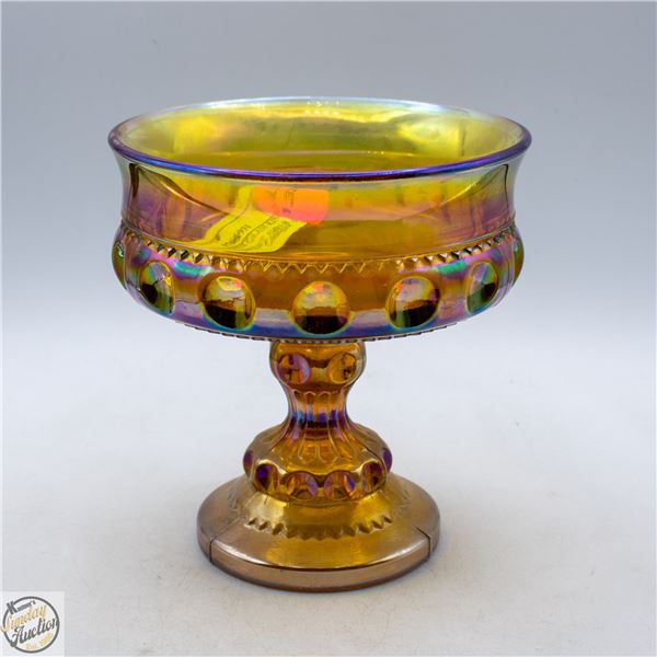 VINTAGE INDIAN GLASS KING'S CROWN IRIDESCENT AMBER