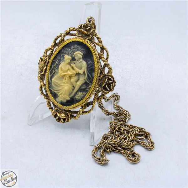 VINTAGE BLUE CAMEO EDWARDIAN MEMORIAL OVER PENDENT