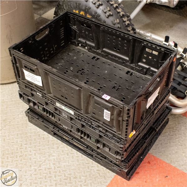 LOT OF 7 PLASTIC FOLDING STORAGE BOXES