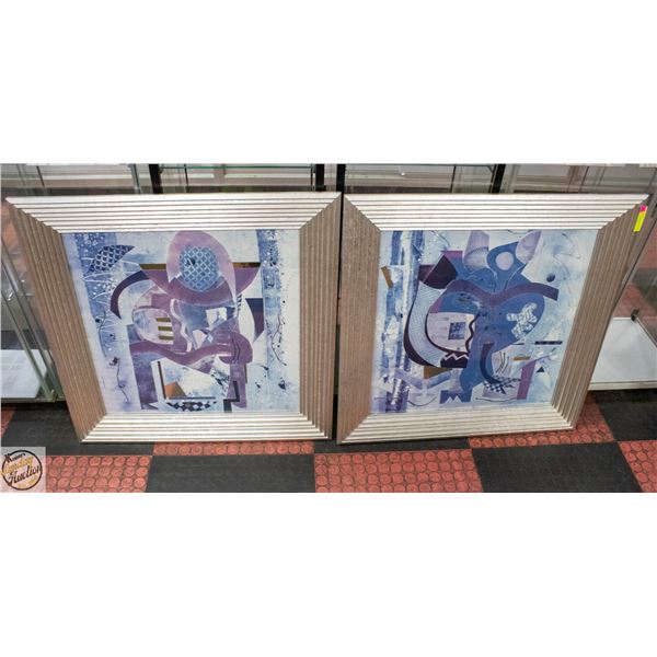 PAIR OF BLUE ABSTRACT ART PRINTS 31" X 31" EACH