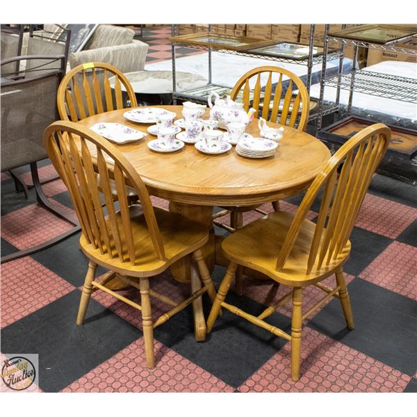 OAK PEDESTAL KITCHEN SUITE W/ TABLE & ARROWBACK