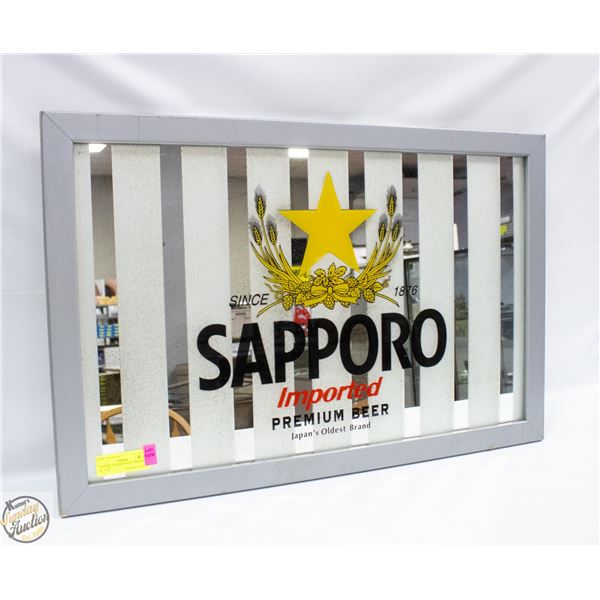 VINTAGE SAPPORO BEER MIRROR 18" X 28"