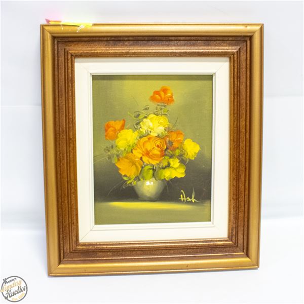 VINTAGE FLORAL OIL PAINTING FRAMED SIGN ASH
