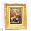 Image 1 : VINTAGE SIGNED FLORAL PRINT IN GOLD GILTED ORNATE