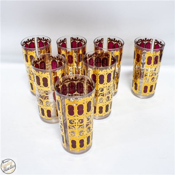 7 VINTAGE CULVER RUBY RED CRANBERRY 22KGOLD SCROLL