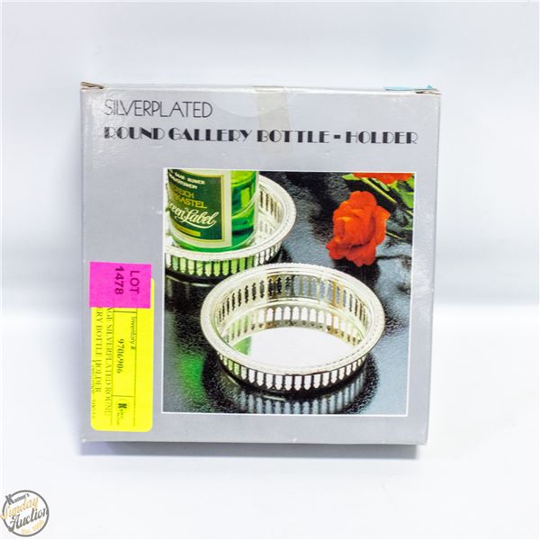 VINTAGE SILVERPLATED ROUND GALLERY BOTTLE HOLDER