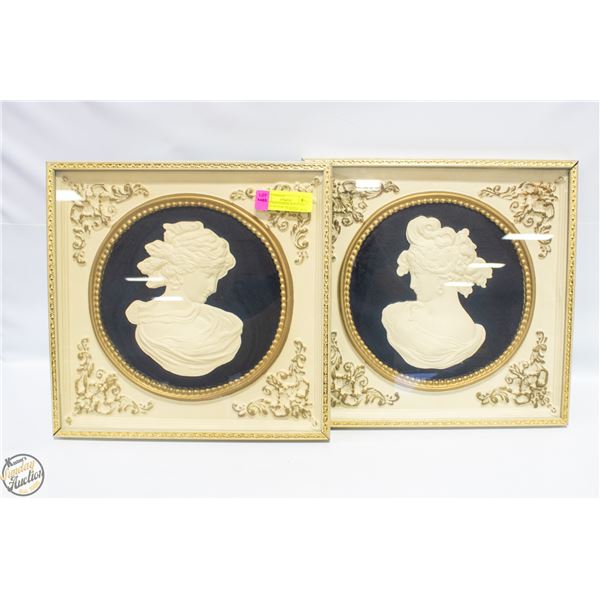2 VINTAGE SHADOW BOX STYLE CAMEO PICTURE IN ORNATE