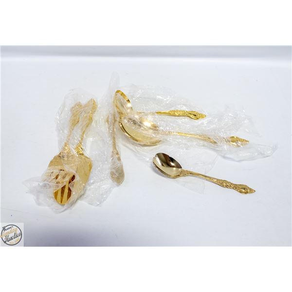 LOT OF VINTAGE GOLD PLATED SERVING FLATWARE