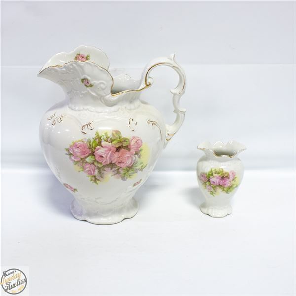 WMW & SONS ENGLISH BONE CHINA PITCHER WITH VASE