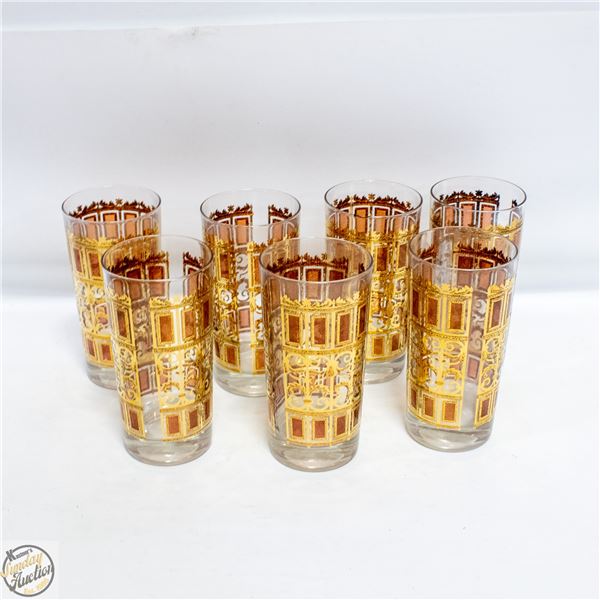 7 VINTAGE CULVER GOLD 22K EMBOSSED HIGHBALL