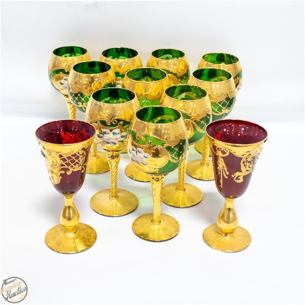 12 VINTAGE MURANO GLASS SALVADORI TRE FUOCHI 24K