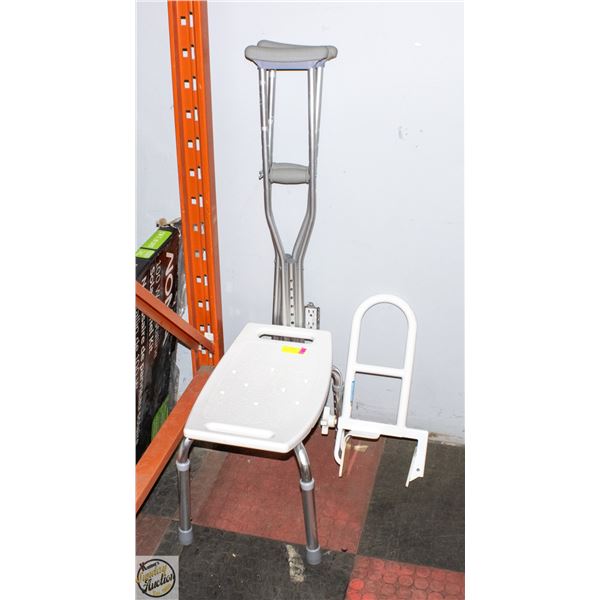 MEDICAL ASSIST- CRUTCHES/SHOWER BENCH/TUB RAIL