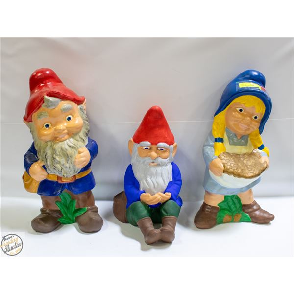 LOT OF 3 VINTAGE LAWN GNOMES
