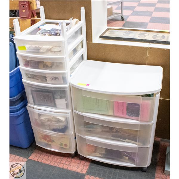 PLASTIC WHEELED ORGANIZERS W/ CRAFTING MATERIALS