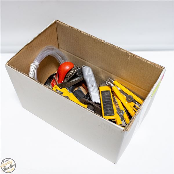 BOX LOT TOOLS DOOR KNOCKER AND MORE