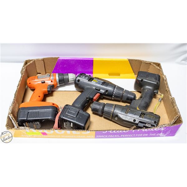 LOT OF 3 CORDLESS DRILLS