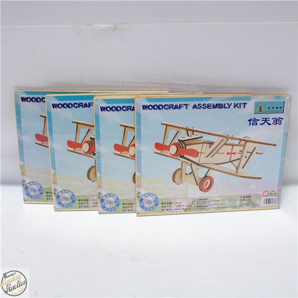 4 X WOODCRAFT AIRPLANE ASSEMBLY KITS WITH MOVEABLE