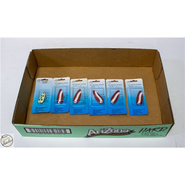 5 DIAMOND SPOON RED DEVIL FISHING LURES +