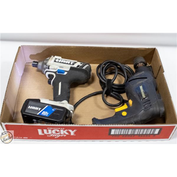 HART IMPACT DRIVER + MASTERCRAFT CORDED DRILL