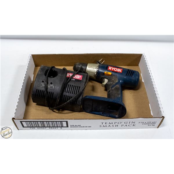 RYOBI CORDLESS DRILL + CHARGER NO BATTERY