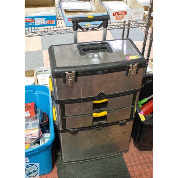 ROLLING CHROME TOOL BOX WITH ASSORTED TOOLS