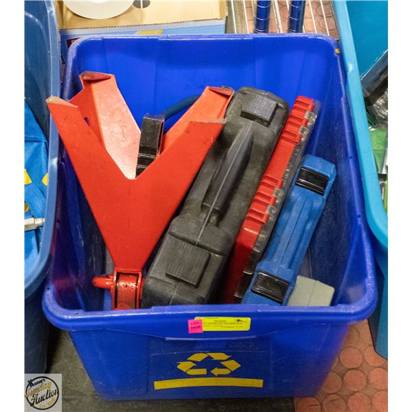 TOTE OF ASSORTED INCOMPLETE TOOL SETS + 2 JACK
