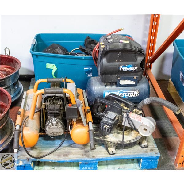 PALLET OF ASSTD INCLUDES COMPRESSOR TOOLS & MORE
