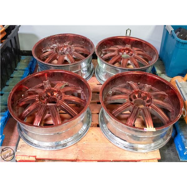 SET OF 4 RED 22X9.5 OFFSET ALUMINUM RIMS + 3 TPMS
