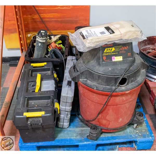 PALLET OF ASSORTED INCLUDES SHOP VAC TOOLS & MORE