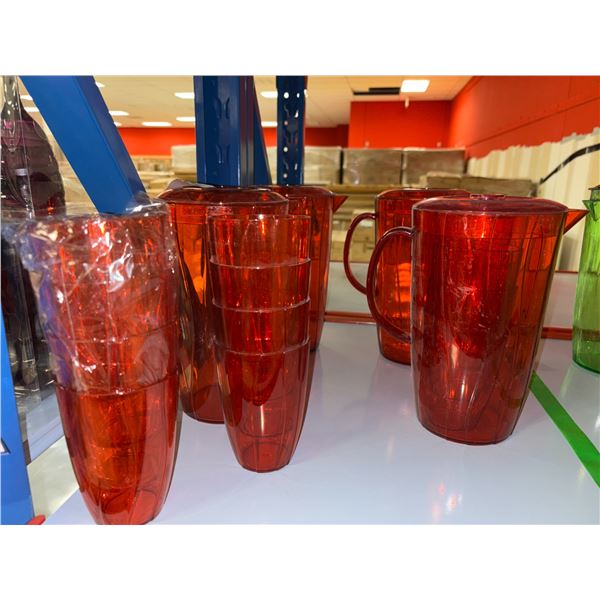 LOT DE 16pcs DE VERRES ET PICHETS EN PLASTIQUE ROUGE