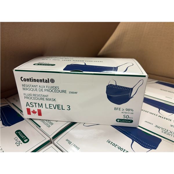 LOT DE 720 BTES DE 50pcs DE MASQUES DE PROCÉDURE 3-PLY LEVEL 3 BLEU  ***EXPIRÉ***