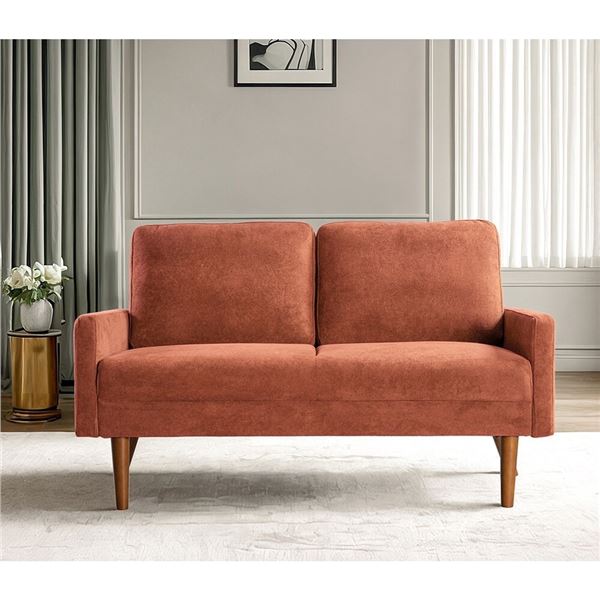 Canapé 2 places en velours ORANGE – Moderne, bras carrés