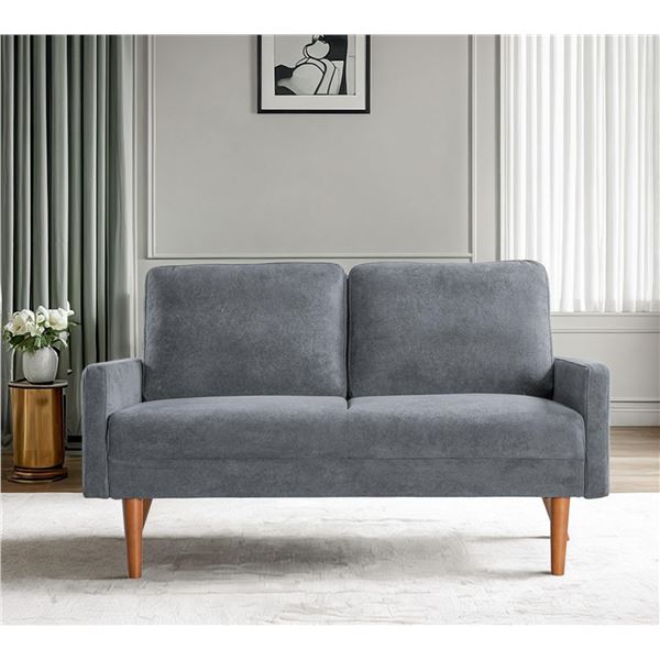 Canapé 2 places en velours GRIS – Moderne, bras carrés