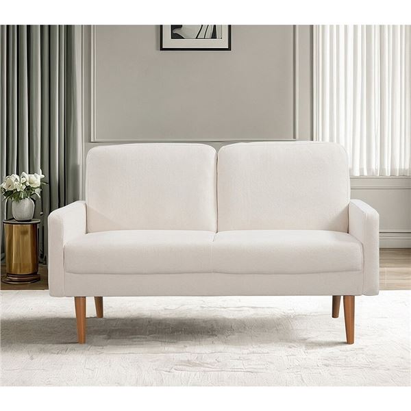 Canapé 2 places en velours BLANC – Moderne, bras carrés
