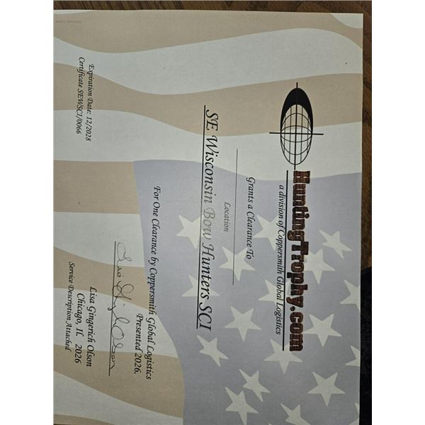 COPPERSMITH TROPHY CLEARING CERTIFICATE.