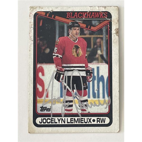 Chicago Blackhawks Jocelyn Lemieux 1990 Topps #237 signed trading card