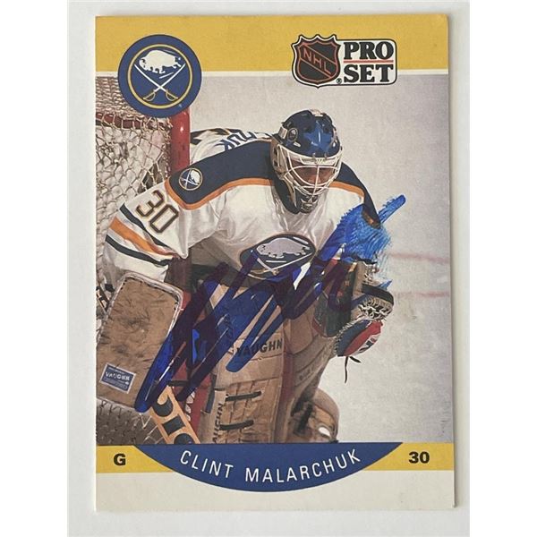 Buffalo Sabres Clint Malarchuk 1990 Pro Set #25 signed trading card.